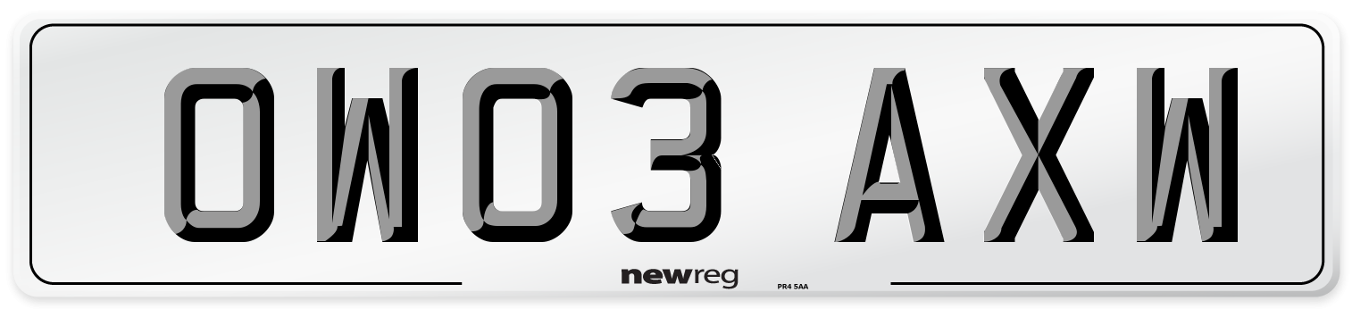 OW03 AXW Number Plate from New Reg